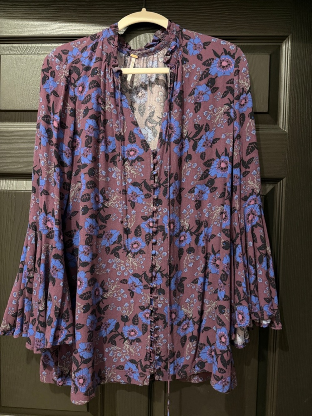 Free People Purple Floral Button-Front Tunic/Dress